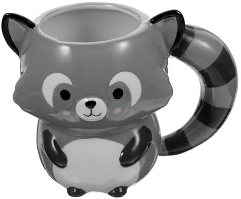 CLISPEED Taza de Cerámica Forma de Mapache Taza de y Café Diseño Kawaii para Bebidas Calientes y Frías para de Animales 350Ml