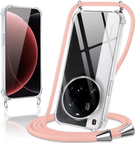 Coiwxmoi Funda con Cuerda para Xiaomi 15 Ultra 5G,Carcasa Transparente Suave Silicona TPU Case con Ajustable Colgante Collar Correa de Cuello Cadena Cordón Protección Cover, Oro Rosa