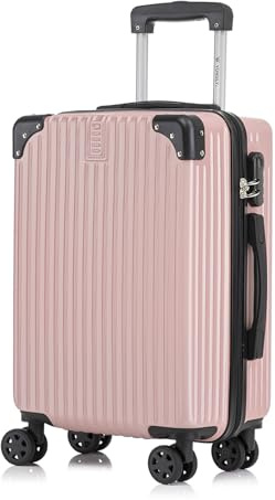 YONSLY Trolley Reisekoffer, Rollkoffer Handgepäck, Kabinenkoffer Hartschalenreisekoffer Travel Suitcase mit 4 Rollen 360°, Zahlenschloss, Weicher Gummigriff (M, Roségold)