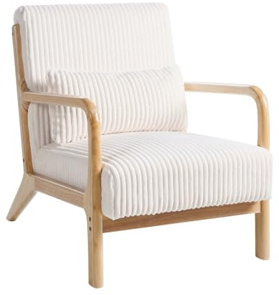 Beliani Corduroy Armchair Jumbo Cord Striped Upholstery Vintage Style Wooden Frame White Sorsele