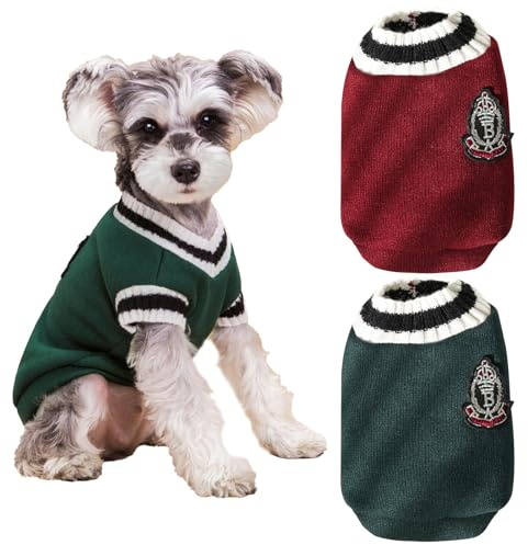 KASESS 2 Piezas Jersey de Forro Polar para Perros Pequeños, Ropa Perro Pequeño Tejido A Punto, Suave y Cálido, Ropa Térmica para Cachorros con Forro Polar Fino, Chaleco Suéter Perros Rojo y Verde, M