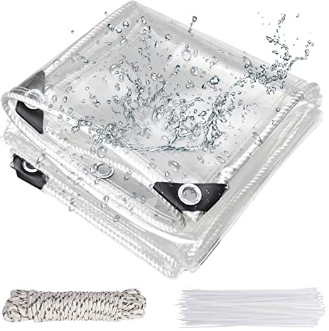 Jianyana Bâche Transparente, 250G/㎡ PVC Baches ImperméAbles pour Exterieur BâChe Transparente avec œIllets Mobilier De Jardin, Voitures, Piscines, BâChe ImperméAble Et IndéChirable / 3x5M