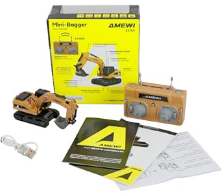 Ferngesteuerter Mini-Bagger aus Metall proportional 8-Kanal 1:64 RTR Kinder ab 6 Jahre, Gelb