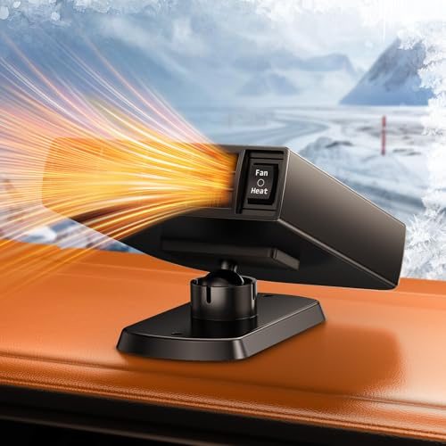 DICMKY Car Heater, 12V Portable Dashboard Plug in Heating and Cooling Fans, Car Small Defroster Windshield Window Heaters, 360°Rotation Fast Heating Winter Defogger Defrost Accessories for Truck Van
