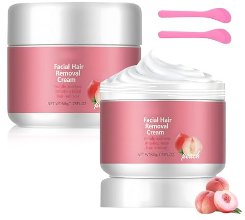 2 Pcs Hair Removal Cream Face, Facial Hair Removal Cream with Spatulas, Gentle Formula for Women Upper Lip Chin Face Body, Suitable for Sensitive Skin