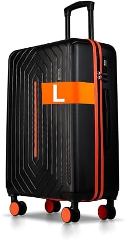 NOWI Hartschalenkoffer Mittelgroß – 66L Volumen – 8 Rollen 360° drehbar – Leichter Koffer mit Zahlenschloss & Teleskopgestänge – Reisekoffer, Trolley (Schwarz/Orange, 66 L)