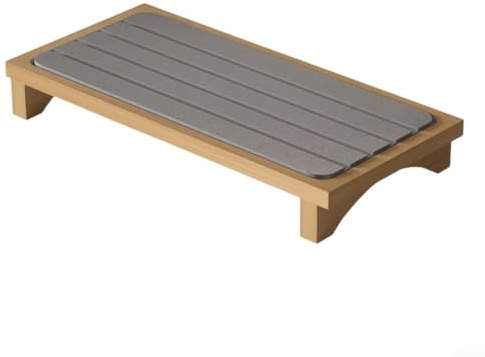 Bandeja de diatomita de base de madera para fregadero organizador de baño con función de secado rápido que mantiene la encimera seca y ordenada