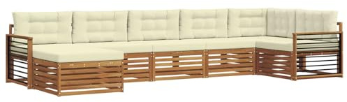 vidaXL Sofagarnituren 7 pcs Natur und Creme Massivholz Akazie, Gartenlounge, langlebiges Ecksofa, Sitzmöbel für außen, Terrasse, Moderne Möbel, Bequeme Gartenmöbel