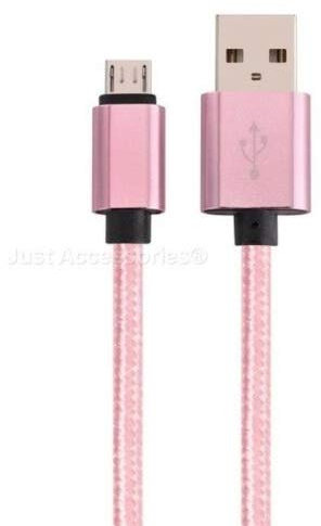 Just Accessories® Strong Fabric Braided 2M Rose Gold Micro USB 2.0 Data Cable Charging Charger Sync USB 2.0 A to MICRO USB B Lead