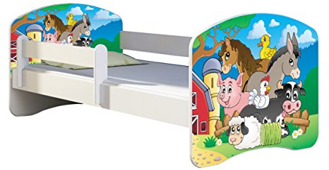 Kinderbett Jugendbett mit einer Schublade und Matratze Weiß ACMA II 140 160 180 40 Design (180x80 cm, 34 Farm)