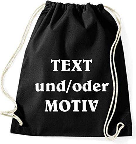Druckreich Turnbeutel Gymsac Baumwolle mit Ihrem Wunschdruck/Fb. Schwarz