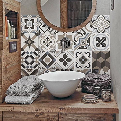 RE-COVERTILES - Adesivi per Piastrelle Bagno e Cucina 24 Pz 10x10 cm - PS00089 Decorazione murale in PVC Impermeabile mattonelle Mosaico Stile cementine Azulejos