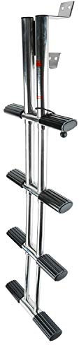 YaeMarine 4 Step Boat Marine Sport Ladder Diver Ladder Dual Vertical Telescoping Dive Boat Ladders Transom Diving Ladders with Stainless Tube & 2.56 Transom Mounting Extension Shim & Screws