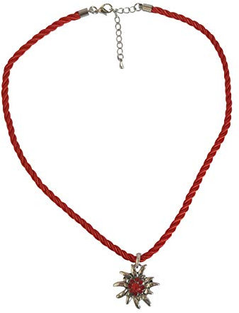Sonnenscheinschuhe® Kette Edelweiss Rot Kordel Trachtenkette Halskette Anhänger Oktoberfest Dirndl Schmuck