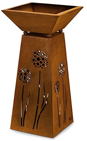 Rostikal® Blumensäule mit Abnehmbarer Pflanzschale 72 cm – Mit Pusteblumen Motiv in Rostoptik für In- & Outdoor – Deko Wohnzimmer & Gartendeko wetterfeste Pflanzsäule