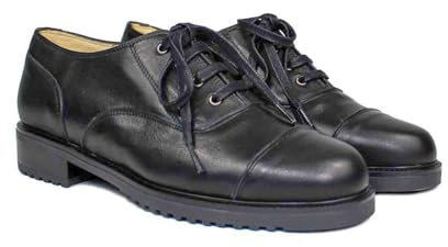 Janet - Scarpe da Donna in Pelle Nero Oxford Blucher - Suola Flessibile Spessa con Tacco Basso 3 cm - Chiusura con Pizzo - Fodera in Pelle - Mocassini Sportivi Casual - Vacchetta Nero - Nero 36 EU
