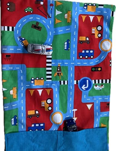 Spielstraße Autoteppich zum Mitnehmen Autostraße to go Spielteppich Junge Autos Geschenk Kind blau Spielstraße zum Zusammenrollen Spielteppich to go