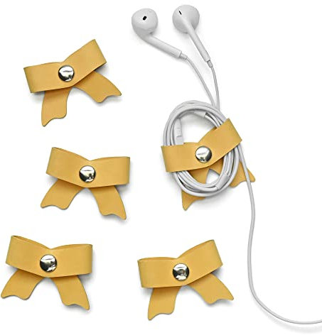 SenseAGE Klein Kabelbinder für Handy Ladekabel/Kopfhörer/USB Kabel | Büro, Home, Schule, Reise, Schreibtisch Kabelmanagement | Cable Organizer mit Druckknopf | 5 Stück Set - Senf Gelb