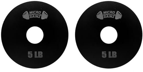 Micro Gainz Steel Olympic Barbell Weight Set of 2 Plates, 2.5lb, 5lb or 10lb, Plate Set Designed for Strength Training & Loading Bar Weights, Made in USA (Set of Two 5 lb)