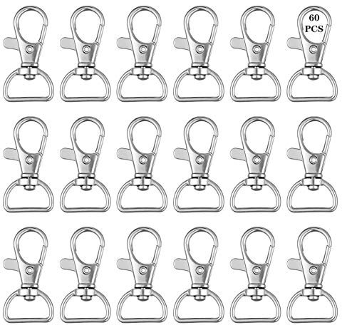 Aoliandatong 60 Pcs Swivel Clasps Clips, D Ring Keychain Hooks Swivel Snap Hooks Clips, Lobster Claw Clasps for Lanyard Clips Key Rings Puppy Chains Bags(0.59 Inside Width)