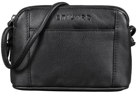 STILORD 'Mariella' Schultertasche Damen Vintage Leder kleine Handtasche Frauen Ledertasche Mini Umhängetasche elegante Abendtasche Freizeittasche Echtleder, Farbe:schwarz