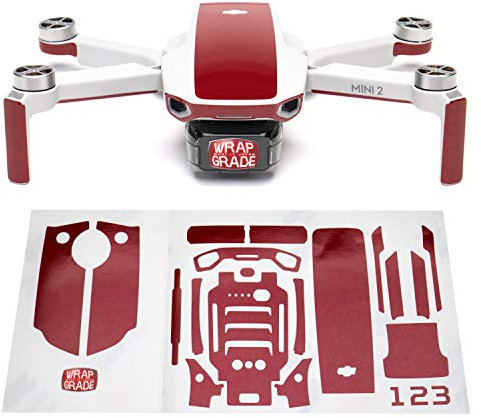 Wrapgrade Skin Sticker Set Kompatibel mit DJI Mini 2 | Akzentfarbe (JAPAN RED)