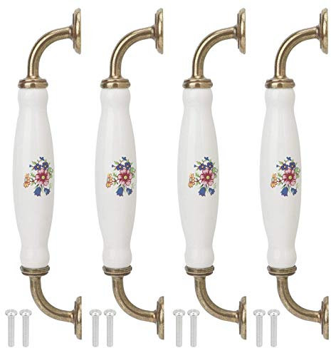 HERCHR 4er Schrankgriffe Bogengriffe Keramik Griffe, Möbelgriffe Bogengriffe Möbelknöpfe, Türgriff Retro Möbelgriff Schubladegriff Möbelknöpfe Bohrlochabstand, Möbelgriffe Vintage Schrankgriffe Weiß
