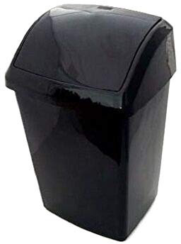 Optimal Products Swing Bins Plastic Swing Top Rubbish Waste Bin Office Bedroom Kitchen Paper Dustbin Trash Bin Swing Lid (Black, 10l Litre)