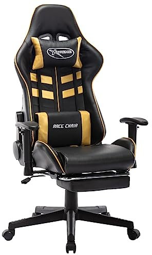 vidaXL Gaming Stuhl mit Fußstütze Höhenverstellbar Chefsessel Bürostuhl Schreibtischstuhl Sportsitz Computerstuhl Schwarz Golden Kunstleder