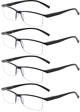 Outray Lot de 4 paires de lunettes de lecture pour homme avec blocage de la lumière bleue et verres transparents, Noir, M