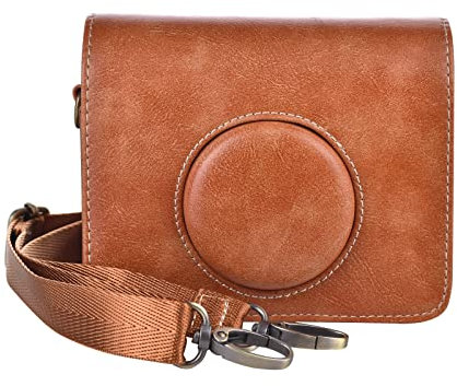 MUZIRI KINOKOO Instax Mini Evo Étui pour Appareil Photo Compatible avec Fuji Instax Mini Evo Sac de Protection pour Appareil Photo avec bandoulière réglable (Cuir, Marron D)