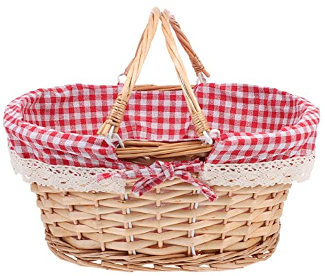 TOPBATHY Panier de Pique- en Osier avec Double poignée Pliante, Panier de Pique- tressé de Pique- en Saule de cueillette de Rangement Divers Décoration intérieure