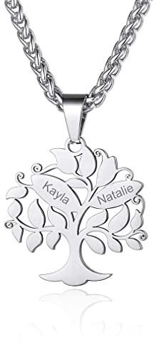 Custom4U 2 Nomi Collana Nome Argento Albero della Vita Collana Personalizzata con Nome Incisione per Famiglia Amicizia Regalo Romantico Collana Commemorativa Impermeabile Anallergica