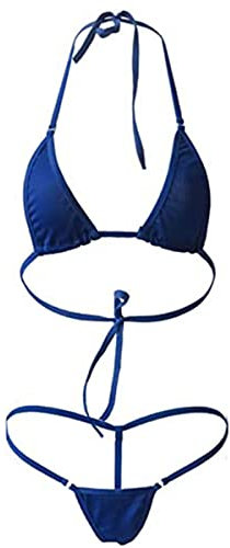 Femme Maillot de Bain Deux Pièces Sexy Brésilien Bikini Slim String Tanga Ensemble Lingerie Swimwear De Plage Micro Bra Triangle String Ficelles Dos Nu Bikini Femmes 2 Pieces Bleu (1 Set)