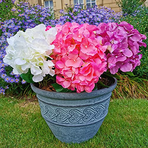 Garden 365 - Artificial Outdoor Plants & Dark Grey Plant Pot - Patio Planter Artificial Flowers - Suitable For Outdoor Use - JUST ADD SOIL OR STONES (Large Hydrangea)