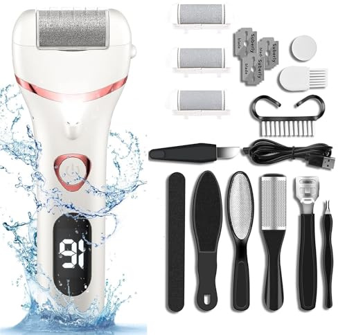 Lima Electrica Pies Durezas, kit Pedicura Electrico Profesional Quita Durezas con 3 Rodillos y 17 Herramientas, Callos Pies para Exfoliante Eliminar Durezas y Callos