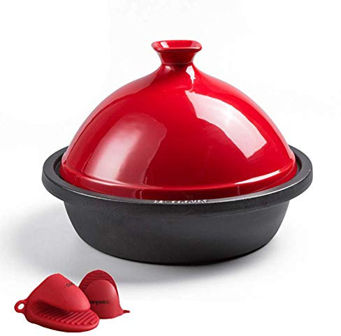 Casseroles avec couvercles Tajine de Cuisson Medium Tangine en Fonte émaillée sans Plomb avec Couvercle en céramique (Rouge)