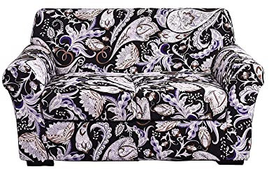 Morbuy Stretch Sofabezug 1/2/3 Sitzer mit Separaten Sitzkissenbezug, élégant Bedruckte Waschbare Haustier-Sofa-Möbelbezüge Couchhusse Sofahusse für Wohnzimmer (2 Sitzer,schwarzer barock)