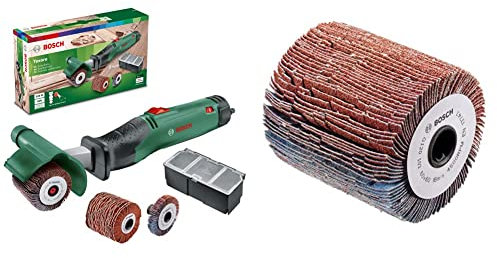 Bosch ponceuse multifonctions Texoro (250 W, 3 accessoires, coffret d’accessoires, dans carton) & Rouleau à lamelles Bosch - Accessoires pour PRR 250 ES (largeur 60mm, grain 80)