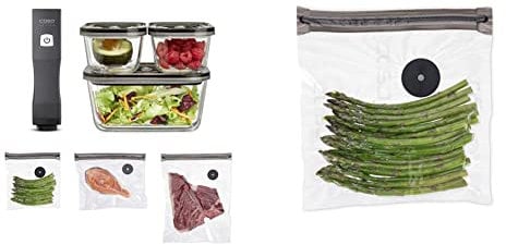 CASO Vacu OneTouch Eco-Set, Handvakuumierer inkl. 3 Vakuumbehälter & Vacu ZIP-Bags 20x23 cm, 20 Beutel, SousVide geeignet, BPA Frei, mit 150 µm besonders stark, reißfest, wiederverwendbar