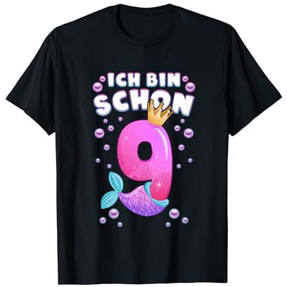 9. Geburtstag, Mädchen, Meerjungfrau Flosse, Nummer 9 T-Shirt