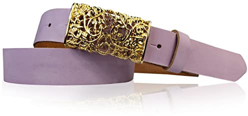 FRONHOFER Damen Ledergürtel Blumenschließe gold 3 cm, echt Leder, florale Schnalle, 18786