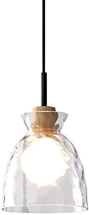 SSBHDM Petit Lustre Simple à tête Unique, Suspension en Bois de Verre de Style Moderne Nordique, Abat-Jour en Verre Transparent, luminaires de décoration d'étude de Cuisine