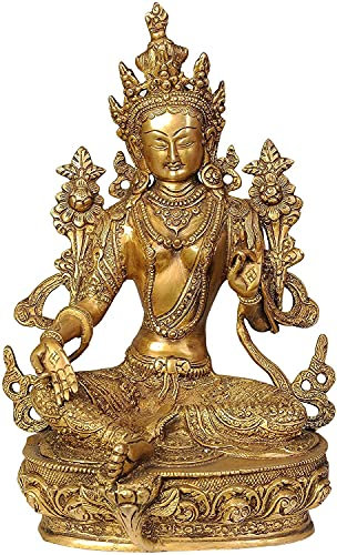 Devyom Grüne Tara Devi Idols Statue Messing tibetische Göttin Yin Kwan Skulptur Höhe 30,5 cm