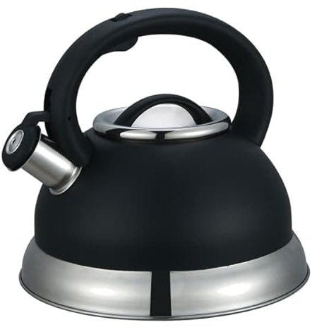 2.7L Steelex Whistling Kettle Serving Tea Coffee Stovetop Hob Kitchen (Black)
