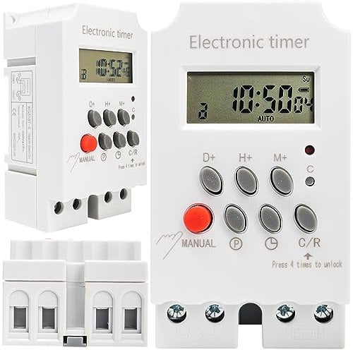 Retoo Timer Digitale Programmabile, Interruttore Orario Settimanale, Rele Temporale, 28 Programmi di Commutazione, Guida DIN 220 V AC, Display LCD, Bianco
