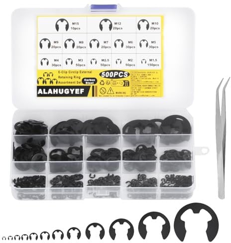 Kit de 500 piezas de E-Circlip, Anillos de Retención Externos e Internos, Kit de Anillos de Presión E, Disponibles en 13 Tamaños