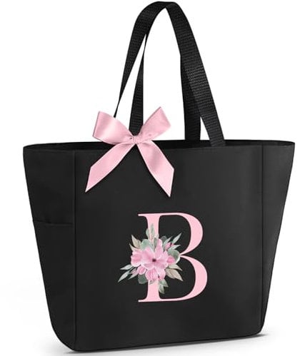 Vavabox Handtasche Damen A-Z Reißverschluss Schultertasche, Geschenke für Damen,Bräute und Brautjungfern, Arbeit,Reisen,Einkaufen,Schule (B, Schwarz)