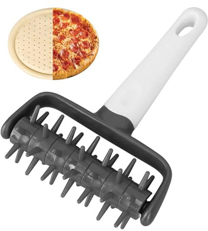 Tissting Stipproller Roller Docker mit Spikes, 18cm Grau Kunststoff Pizzateig Gitterroller Pizza Teig Locher Gitter Teigroller für Pizza Gebäck Pie Kekse