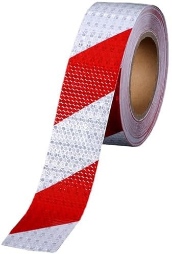 LLMtn klebeband reflektierend 5cmX25M Selbstklebend Klebeband Rot Weiß Warnaufkleber Reflektorband Klebeband Reflektierende Aufkleber für Sicherheit Warnung